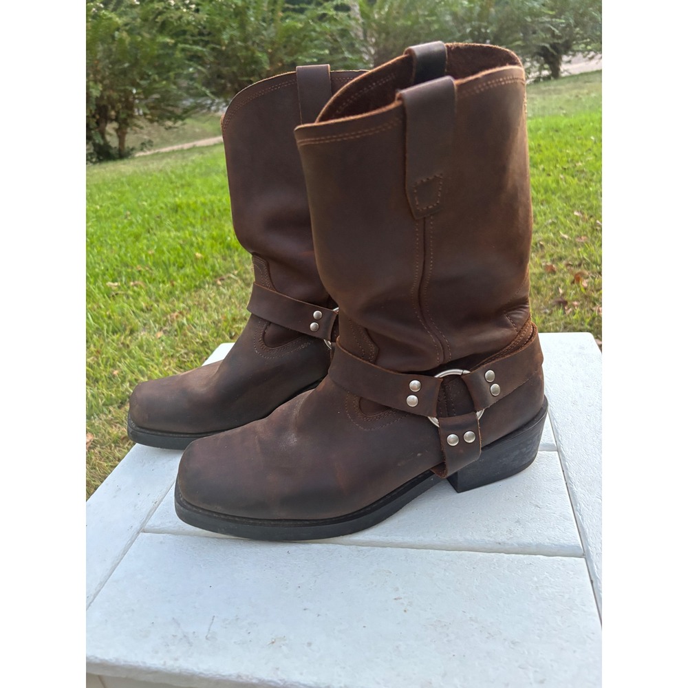 Cody James Mens Brown Leather Harness Boots Square Toe CJ9995BR Size 13M Work